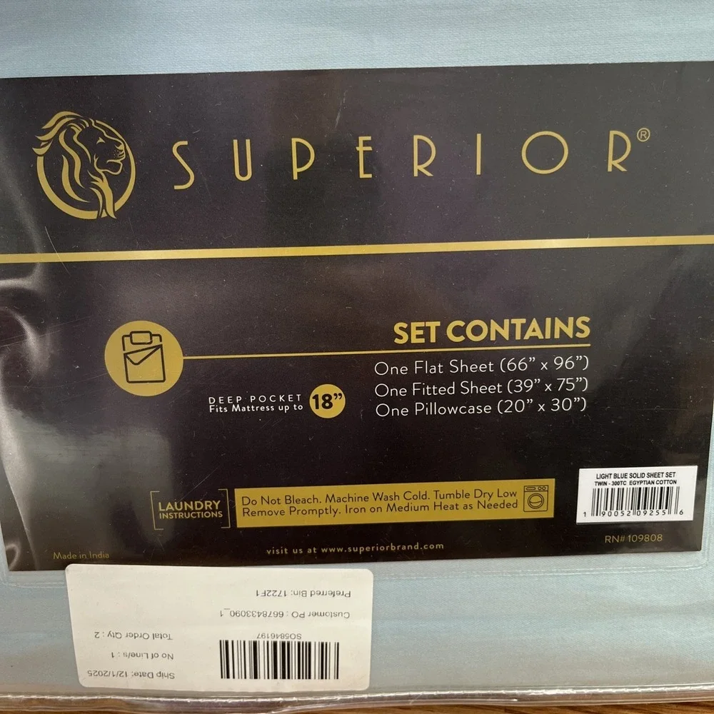 Superior Egyptian Cotton Solid 300 Thread Count TWIN Sheet Set in Light Blue NEW